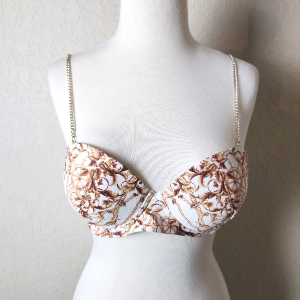 Meshki Leona Catena Print  Chain Strap Bikini Top Swimwear Size L NWT